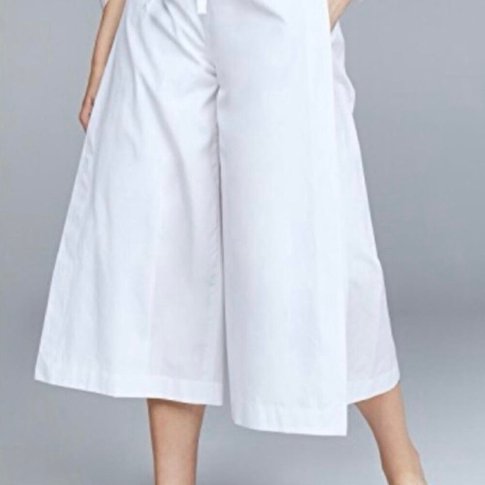 Vince Size L Side Slit Culottes Cropped Pants Wide Leg 100% Cotton Poplin